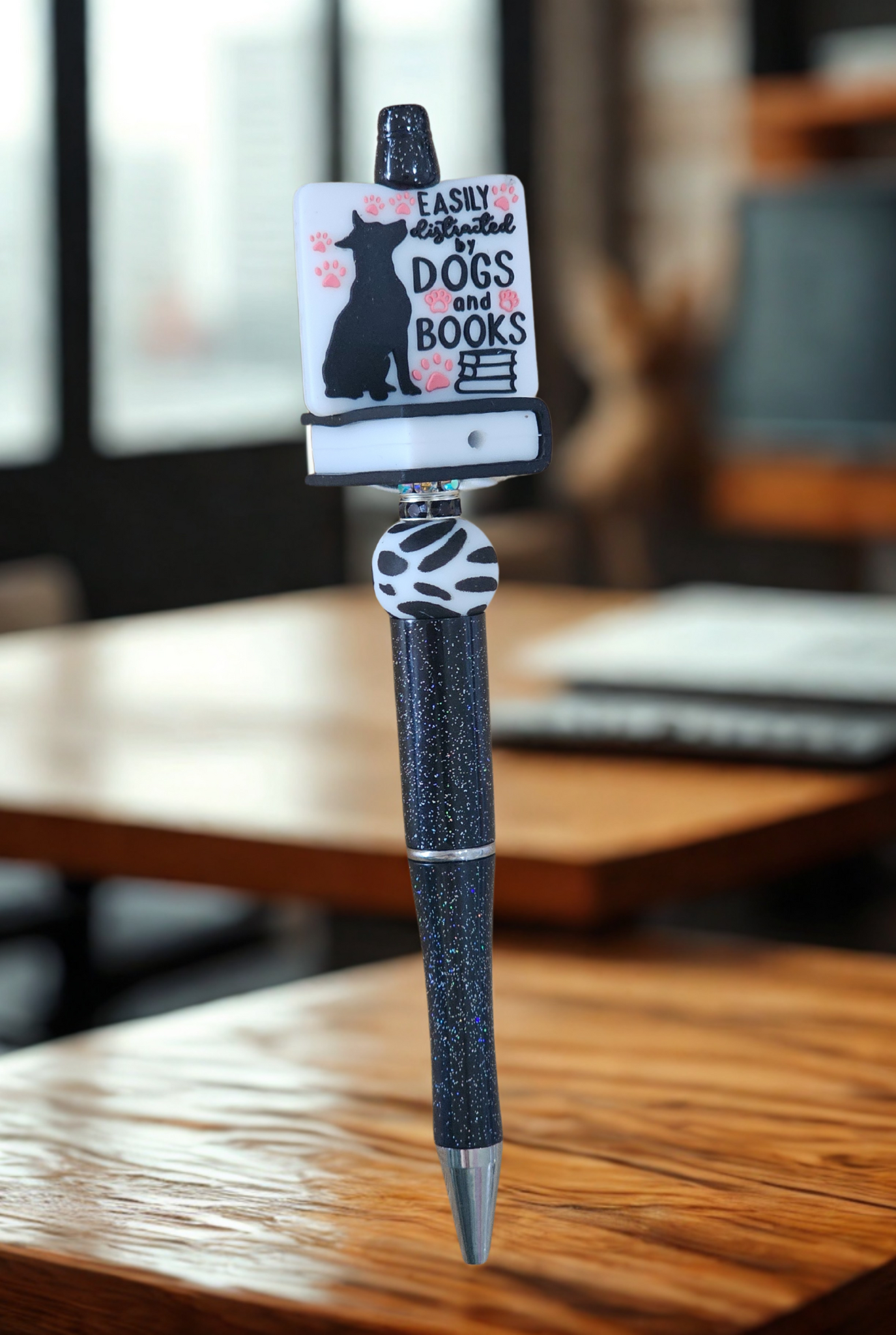 Books & Dogs Pen - Black Glitter